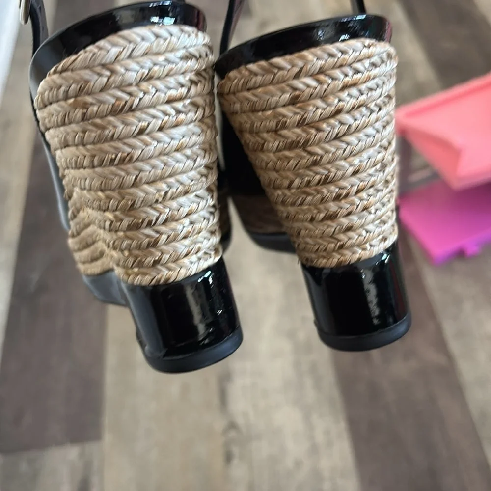 Stuart Weitzman Patent Leather Slingback Wedge Sandals